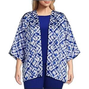 Slim Factor by Investments Plus Size Royal Tie Dye 3/4 Sleeve Kimono 2X